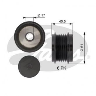 Шків генератора VW T5/T6 2.0TSI, 110/150kw 11-, 6PK Gates OAP7103 (фото 1)