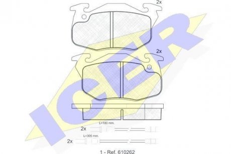 Колодки гальмівні (передние) Peugeot 106/306 91-04 (+датчики L=180mm/305mm) ICER 180866 (фото 1)