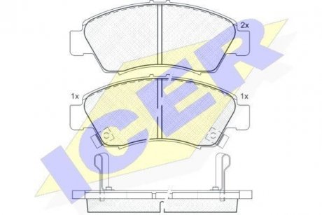 Колодки гальмівні (передние) Honda Civic V/VI 91-01/VIII 10-12/Jazz 02- ICER 180958 (фото 1)