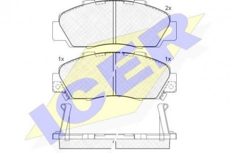 Колодки гальмівні (передні) Honda Accord 91-03/Civic/CR-V 95-02/HR-V 99-/Integra 93-/Stream 05- ICER 181019 (фото 1)