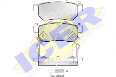 Колодки гальмівні (задние) Honda Civic V/VI 91-00/CRX III 92-98/Jazz III/IV 02-/City V 08- ICER 181024 (фото 1)