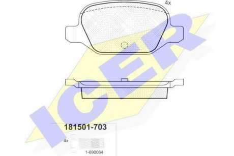 Колодки гальмівні (задні) Fiat Punto 99-12/Citroen E-Mehari 16- ICER 181501-703 (фото 1)