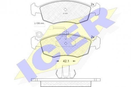 Колодки гальмівні (передні) Fiat Palio 96- (+датчик) ICER 181518 (фото 1)