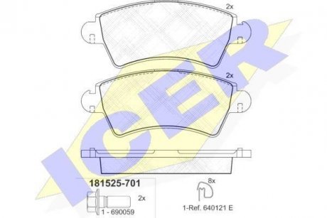 Колодки гальмівні (передние) Citroen Xsara 98-04/Peugeot 206 99- ICER 181525-701 (фото 1)