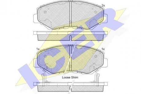 Колодки гальмівні (передні) Honda Accord VII 03-08/CR-V II 01-07/CR-V IV 13-/Civic IX/X 14- ICER 181558 (фото 1)