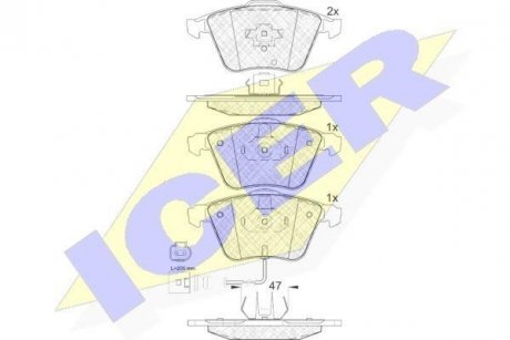 Колодки гальмівні (передние) Audi A3/TT/Skoda SuperB/VW Passat B6/B7/Golf IV-VI 02-15 (+датчик) ICER 181653 (фото 1)