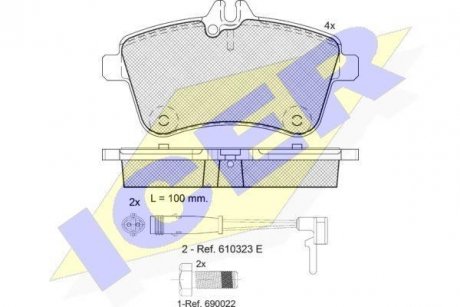 Колодки гальмівні (передні) MB A-class 04-12/B-class 05-11 (+датчики) ICER 181677-700 (фото 1)
