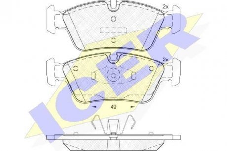 Колодки гальмівні (передние) BMW 1 (E81/E87) 03-13/3 (E46) 98-07/3 (E90-E93) 04-13 ICER 181698 (фото 1)