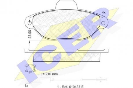 Колодки гальмівні (передні) Fiat 500 07-/Ford Ka 08-16 (+датчики) ICER 181844 (фото 1)