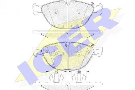 Колодки гальмівні (передние) BMW X5 (E70/F15/F85) 06-/X6 (E71/E72/F16/F86) 08- ICER 181905 (фото 1)