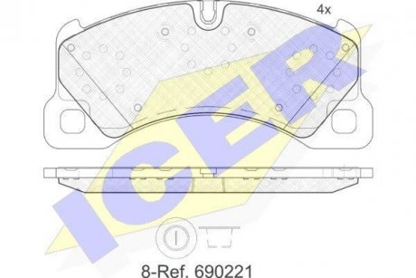 Колодки гальмівні (передні) Porsche Cayenne 02-/Macan 14-/Panamera 10-16/VW Touareg 02- ICER 181921 (фото 1)