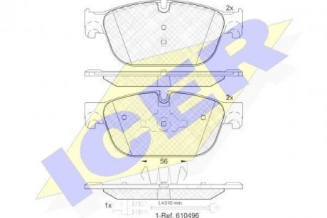 Колодки гальмівні (передние) Citroen C4/C5/C6/Peugeot 308/407/508 09- (+датчик) ICER 181969 (фото 1)