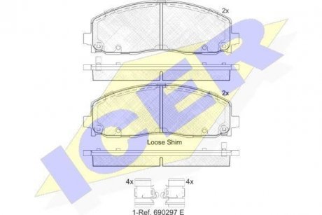 Колодки гальмівні (передние) Chrysler Grand Voyager/Dodge Journey/Caravan 07-/Fiat Freemont 11- ICER 182054 (фото 1)