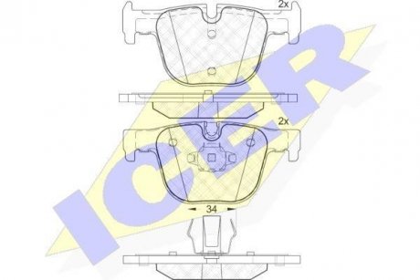 Колодки гальмівні (задние) BMW 3 (F30/F31/F34/F80)/4 (F32/F36/F82) 11- ICER 182064 (фото 1)