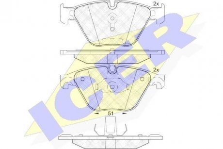 Колодки гальмівні (передние) BMW 5 (F10/F11) 09-/6 (F12/F13) 11-18 ICER 182065 (фото 1)