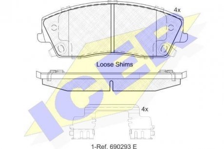 Колодки гальмівні (передние) Chrysler 300C 04-/300 II 12-/Dodge Challenger 08-/Charger 05- ICER 182067 (фото 1)