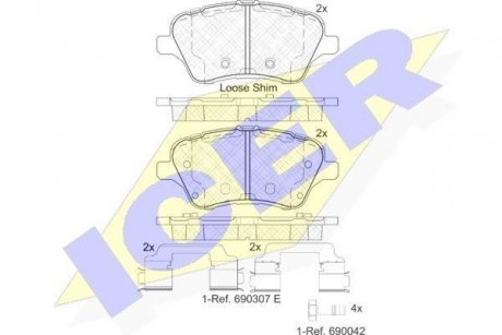 Колодки гальмівні (передні) Ford Transit Courier/Tourneo Courier 14-/Fiesta VI 08-/B-Max 12- ICER 182108 (фото 1)