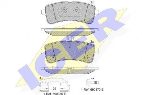 Колодки гальмівні (задние) MB E-class (W213) 16-/S-class (W222) 13-/SL-class (R231) 11- (с аксессуа) ICER 182145-202 (фото 1)