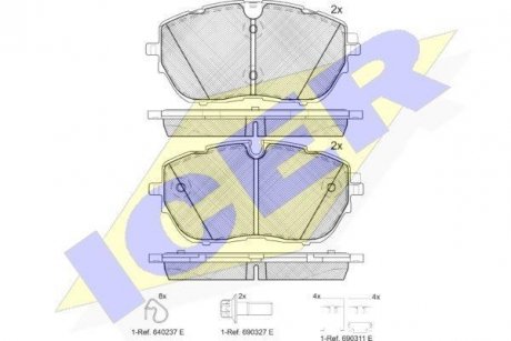 Колодки гальмівні (передние) Citroen C5 21-/Peugeot 308 13-/508 18-/Opel Grandland 19-/Astra L 21- ICER 182227 (фото 1)