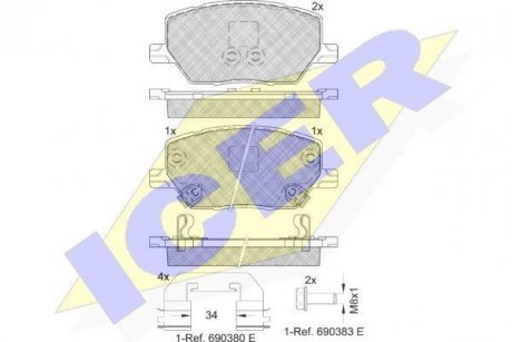 Колодки гальмівні (передні) Fiat 500X/Jeep Renegade 14-/Compass 16- ICER 182243 (фото 1)