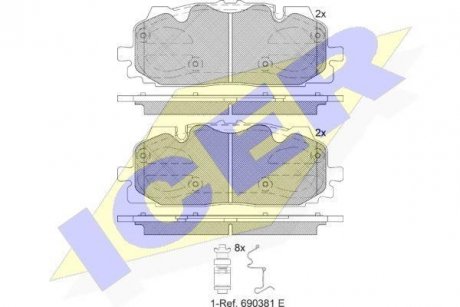 Колодки гальмівні (передні) Audi A4/A5/Q5/Q7 15-/ A5 Sportback 07-17/ A6/A7/A8/Q3/Q8/VW Touareg 17- ICER 182254 (фото 1)