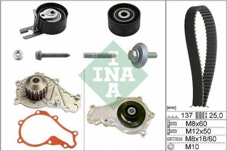 Комплект ГРМ + помпа Citroen Berlingo/Peugeot Partner 1.6HDI (z=137) INA 530 0375 30 (фото 1)