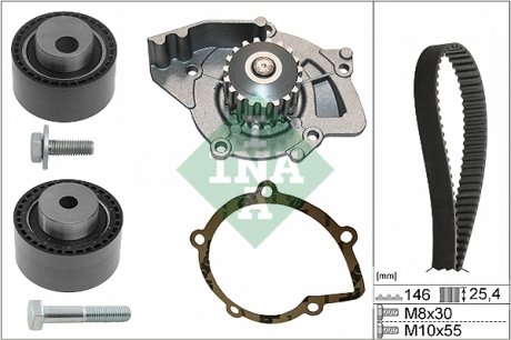 Комплект ГРМ + помпа Peugeot 406/607/807 2.2 HDi 00- (146x25.4) (538 0428 10) INA 530 0446 31 (фото 1)