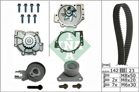 Комплект ГРМ + помпа Ford Focus II/Kuga I/Mondeo IV 2.5 05-15/Volvo C70/S40/S60/S80 2.0-2.5T 06-12 (23x142) INA 530 0467 30 (фото 1)