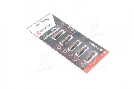 Набор отверточных насадок PH1, PH2, PZ1, PZ2 1/4"*25мм, S2, уп. 5шт., STORM Intertool VT-0210