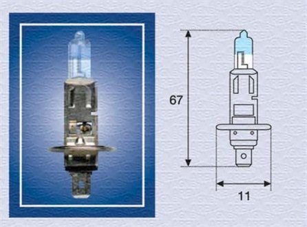 Автолампа H1 12V 55W P14.5s +50% Light (H1 12V 50L) MAGNETI MARELLI 002587100000 (фото 1)