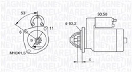 Стартер Renault Clio/Kangoo/Laguna/Megane 1.9D 96-/Dacia Logan/Sandero 1.2 06- (0.8kw) (z=9) MAGNETI MARELLI 063721057010 (фото 1)