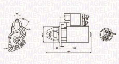 Стартер MB C-class (W203/S203/W204) 02-14 E-class (W211/W212) 02-16 (1,1kw) (z=9) MAGNETI MARELLI 063721283010 (фото 1)