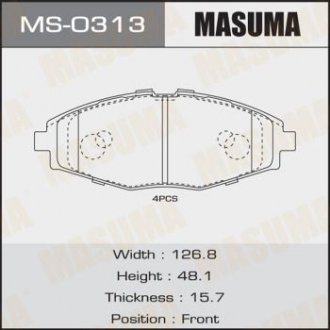 Колодки тормозные передн CHERY JAGGI 1.3, 1.1 (06-13)/CHERY QQ 1.0, 0.8, 1.1 (03 MASUMA MS0313 (фото 1)