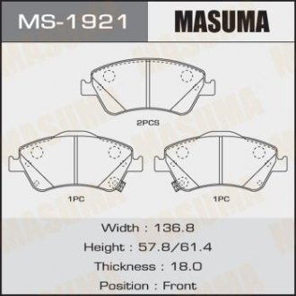 Колодки гальмівні передн Toyota Auris (08-11), Corolla (08-10) (MS-1921) MASUMA MS1921 (фото 1)