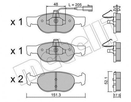 Колодки гальмівні (передні) Fiat Bravo/Brava 95-01/Marea 96-02/Lancia Delta II 94-99 (+датчик) Metelli 22-0079-0 (фото 1)