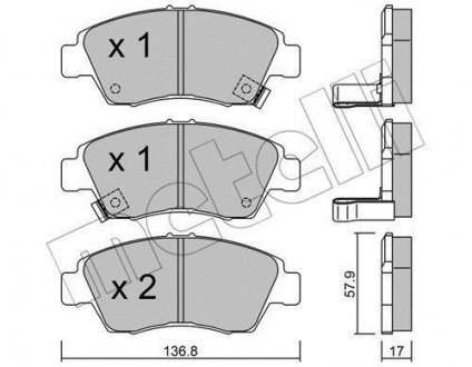 Колодки гальмівні (передние) Honda Civic V/VI/VII 91-05/CRX III 92-98/Jazz 08-14 Metelli 22-0175-0 (фото 1)