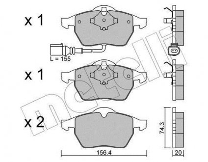 Колодки гальмівні (передні) Audi A3/TT/Seat Leon/Skoda Octavia/VW Golf 96-10/Polo 05-09 (+датчик) Metelli 22-0181-4 (фото 1)