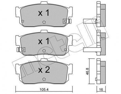 Колодки гальмівні (задние) Nissan Almera/Maxima 95-00/Primera 90-98/Sunny 90-95/Infiniti I30 97- Metelli 22-0193-1 (фото 1)