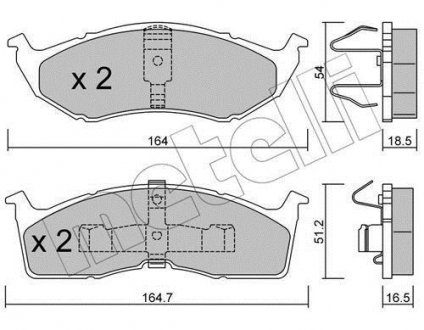 Колодки гальмівні (передні) Chrysler Neon 94-06/Voyager/Grand Voyager III/Dodge Caravan 95-01 Metelli 22-0356-0 (фото 1)