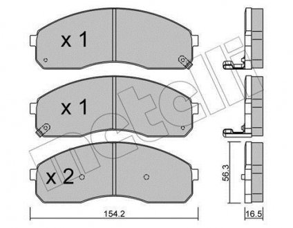 Колодки гальмівні (передние) Kia Carnival -06/K2500/Pregio 2.5-2.9 97- Metelli 22-0374-0 (фото 1)