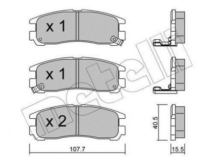 Колодки гальмівні (задние) Mitsubishi Lancer V-VII 94-13/Galant VII 92-96/Space Wagon 98-04 Metelli 22-0398-0 (фото 1)