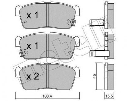 Колодки гальмівні (передние) Chevrolet Cruze 00-08/Subaru Justy 07-/Suzuki Ignis 00-/Nissan Pixo 09- Metelli 22-0415-0 (фото 1)