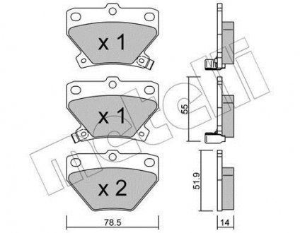 Колодки гальмівні (задние) Toyota Corolla 01-08/Prius 00-09/Yaris/Celica 99-05 Metelli 22-0424-0 (фото 1)