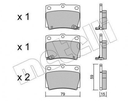 Колодки гальмівні (задние) Mitsubishi Pajero 91-00/Pajero Sport 98- Metelli 22-0484-0 (фото 1)