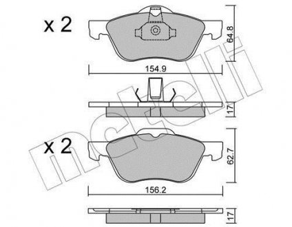 Колодки гальмівні (передние) Nissan Primera 2.0 16V 96-02 Metelli 22-0489-0 (фото 1)