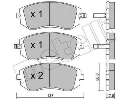 Колодки гальмівні (передние) Subaru Forester 02-/Impreza 00-/Legacy 03-14/Outback 03- Metelli 22-0500-0 (фото 1)