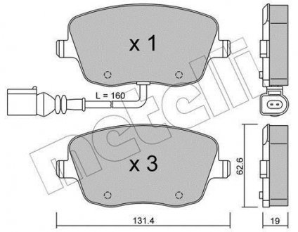 Колодки гальмівні (передні) Seat Ibiza/VW Polo 01-09/Skoda Fabia 99-14/Roomster 06-15 (+датчик) Metelli 22-0547-1 (фото 1)