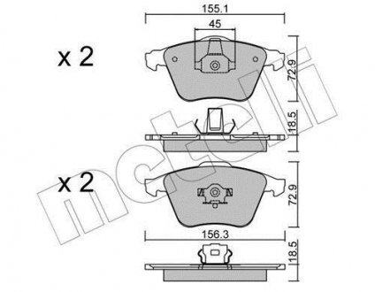 Колодки гальмівні (передние) Ford Focus/Mazda 3/Volvo C30/C70/S40/V50/Opel Vectra C 05-14/V40 12- Metelli 22-0549-3 (фото 1)