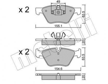 Колодки гальмівні (передние) BMW 1 (E81/E87) 04-12/3 (E90-E93) 05-13/X1 (E84) 11-15 Metelli 22-0557-5 (фото 1)