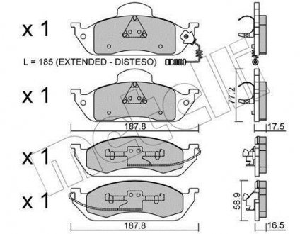 Колодки гальмівні (передние) MB M-class (W163) 98-05 (+датчик) Metelli 22-0569-0 (фото 1)